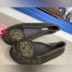 Vera Wang Ballet Flats Women's Size 8 Brown Leather Crystals Made in Italy